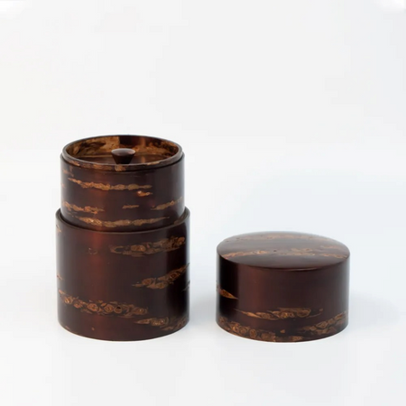 茶具 树皮茶叶罐 大 光滑樱皮 樱皮细工 木工艺品