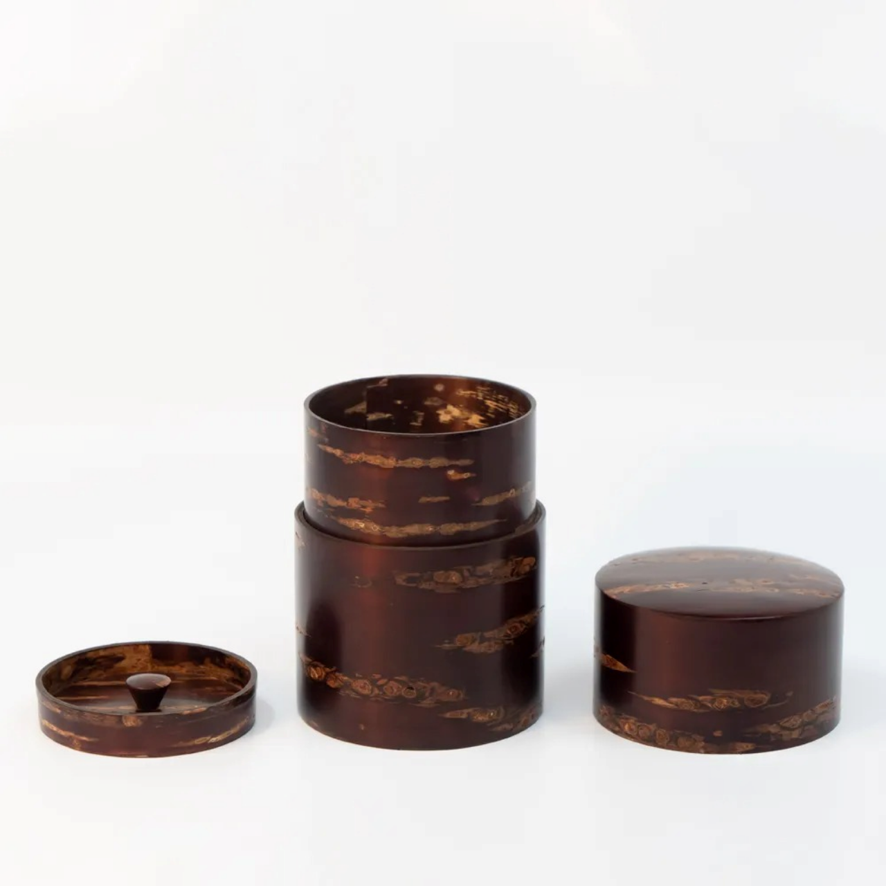 茶具 树皮茶叶罐 大 光滑樱皮 樱皮细工 木工艺品