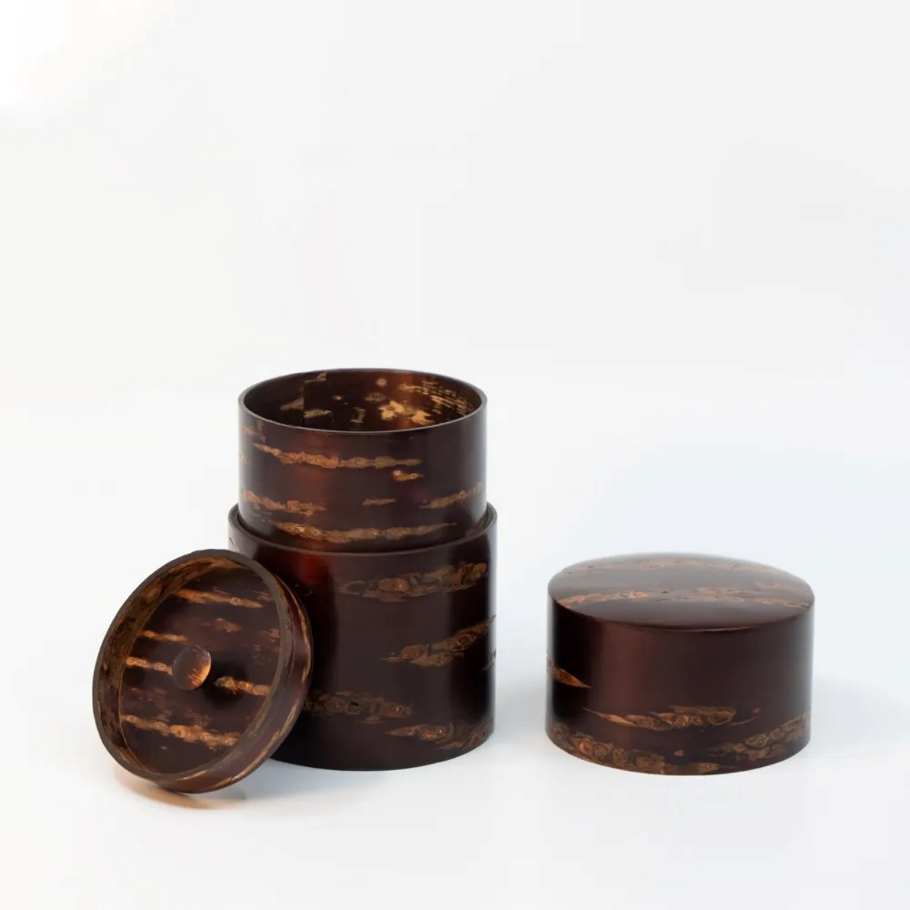 茶具 树皮茶叶罐 大 光滑樱皮 樱皮细工 木工艺品