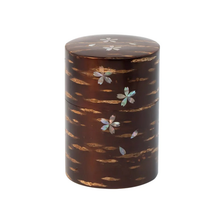 茶具 树皮茶叶罐 大 螺钿 樱S 樱皮细工 木工艺品