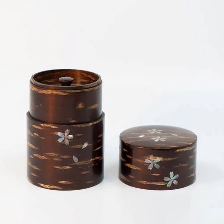 茶具 树皮茶叶罐 大 螺钿 樱S 樱皮细工 木工艺品