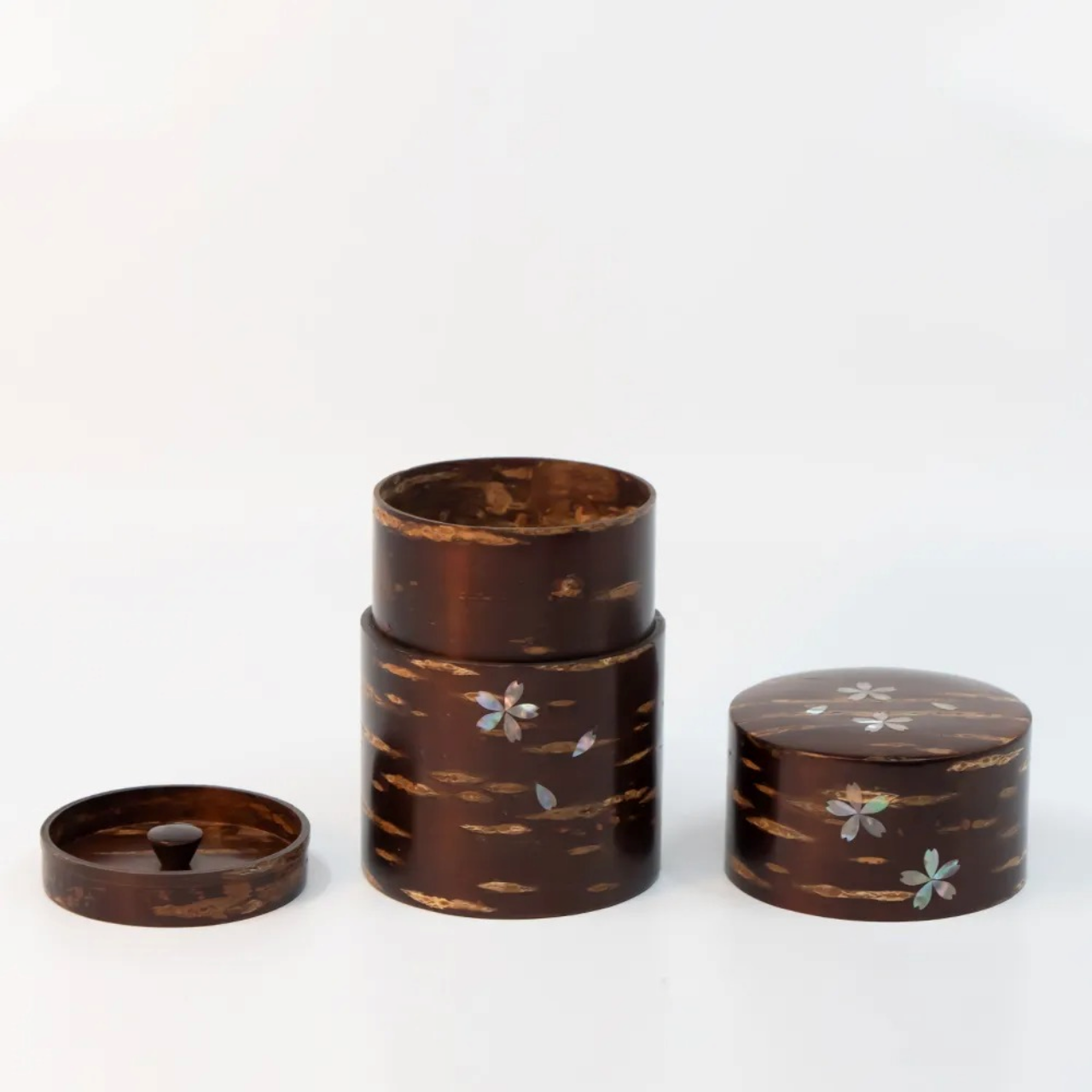 茶具 树皮茶叶罐 大 螺钿 樱S 樱皮细工 木工艺品