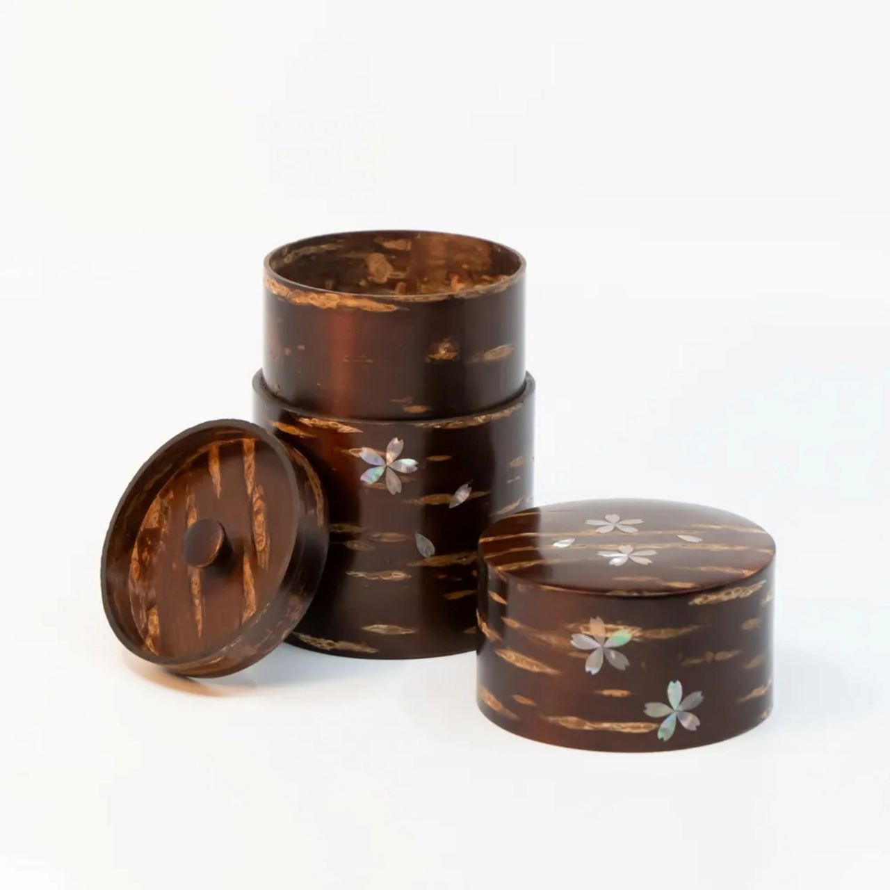 茶具 树皮茶叶罐 大 螺钿 樱S 樱皮细工 木工艺品