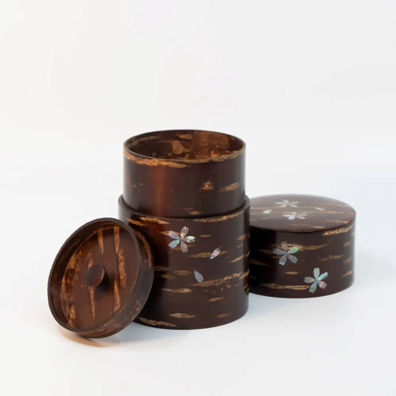 茶具 树皮茶叶罐 大 螺钿 樱S 樱皮细工 木工艺品