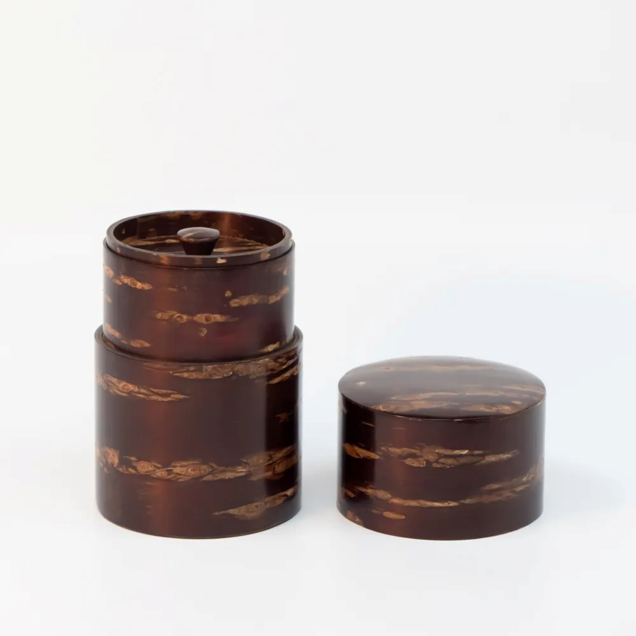 茶具 树皮茶叶罐 中 光滑樱皮 樱皮细工 木工艺品