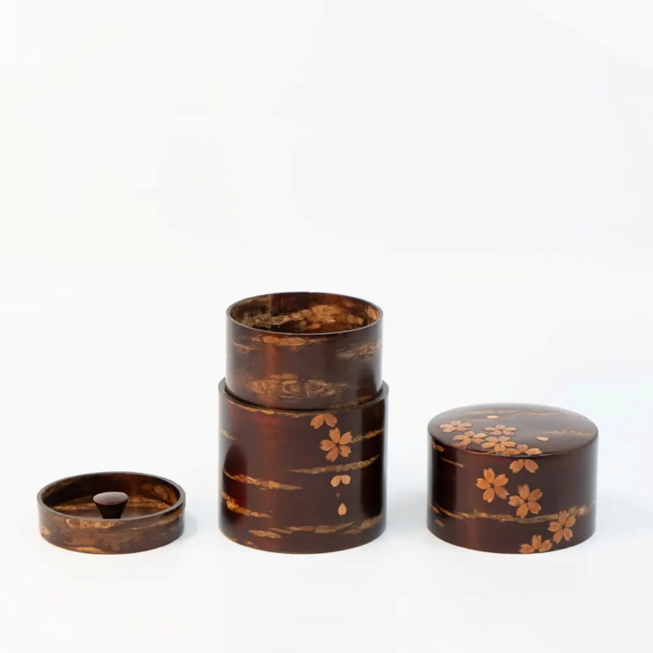茶具 树皮茶叶罐 中 光滑樱皮 螺钿 樱吹雪 樱皮细工 木工艺品