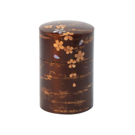 茶具 树皮茶叶罐 中 光滑樱皮 螺钿 樱皮细工 木工艺品