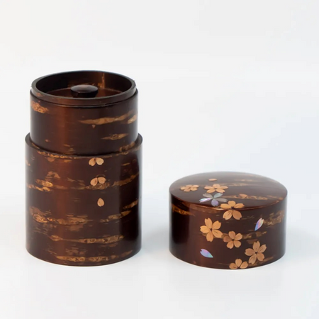 茶具 树皮茶叶罐 中 光滑樱皮 螺钿 樱皮细工 木工艺品