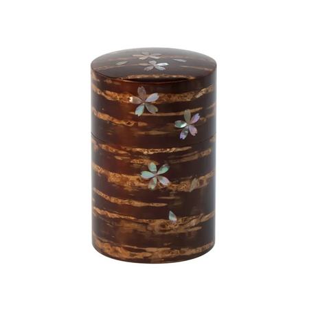 茶具 树皮茶叶罐 中 光滑樱皮 螺钿 樱S 樱皮细工 木工艺品
