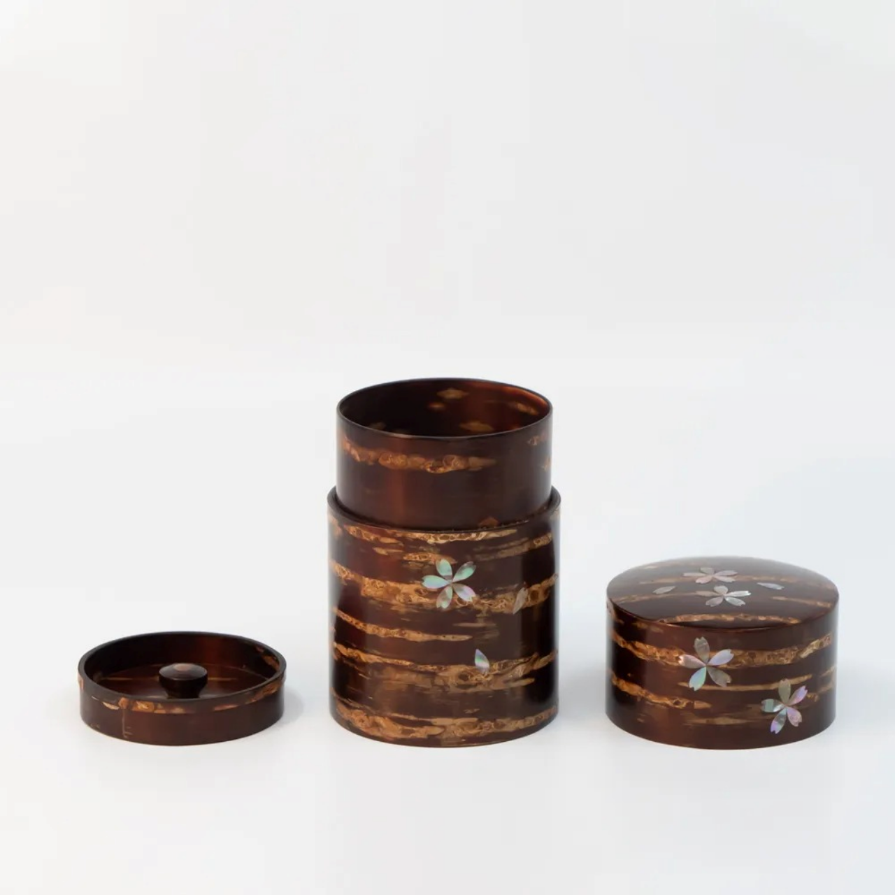 茶具 树皮茶叶罐 中 光滑樱皮 螺钿 樱S 樱皮细工 木工艺品