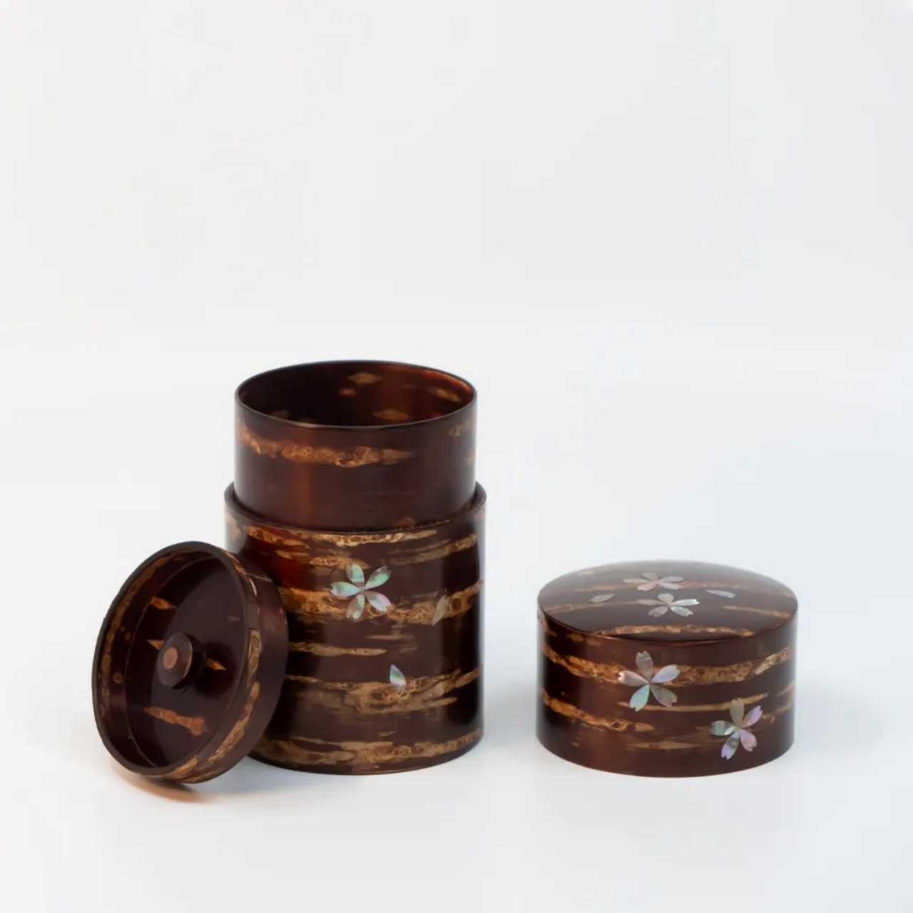 茶具 树皮茶叶罐 中 光滑樱皮 螺钿 樱S 樱皮细工 木工艺品