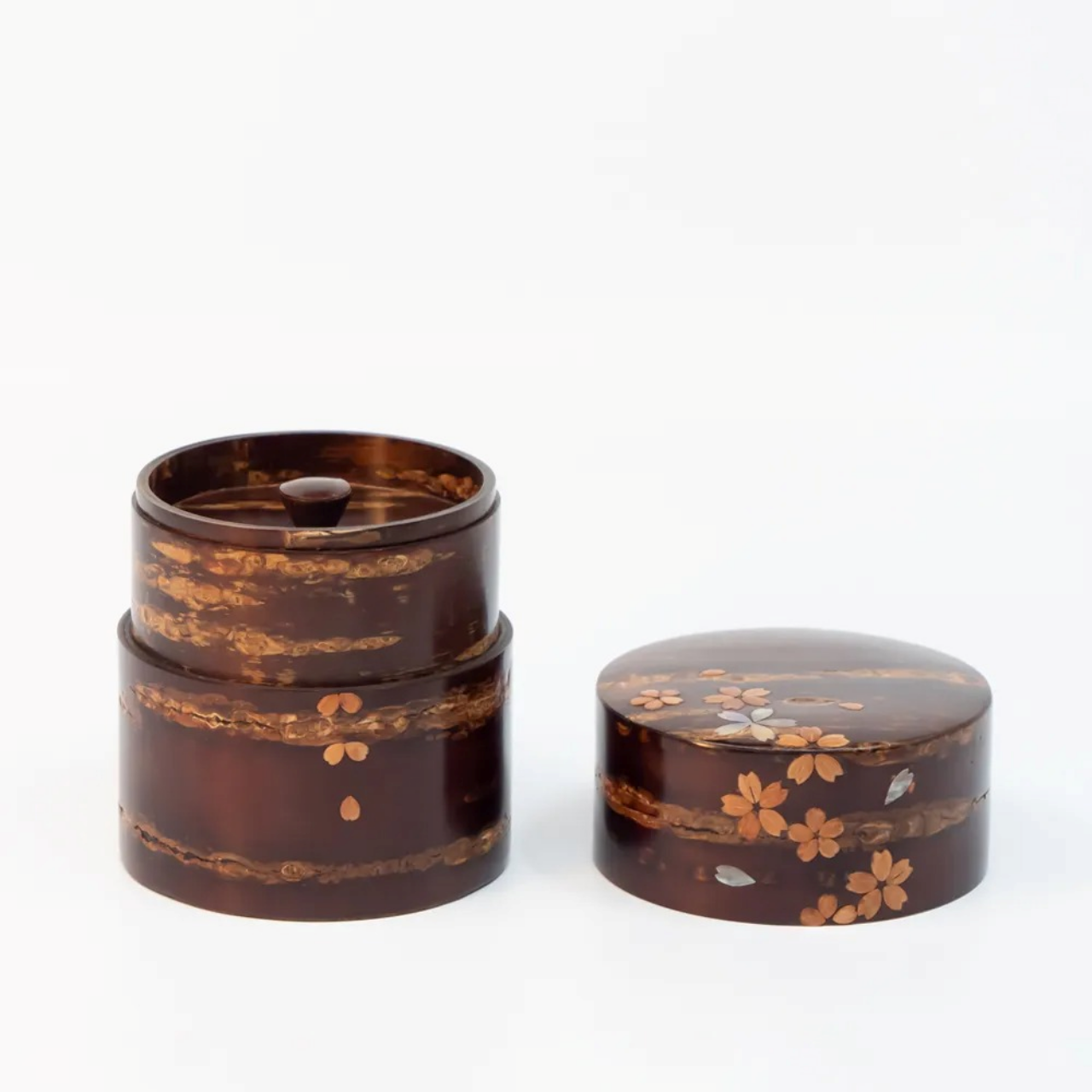 茶具 树皮茶叶罐 小 光滑樱皮 螺钿 樱皮细工 木工艺品