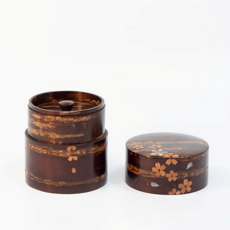 茶具 树皮茶叶罐 小 光滑樱皮 螺钿 樱皮细工 木工艺品
