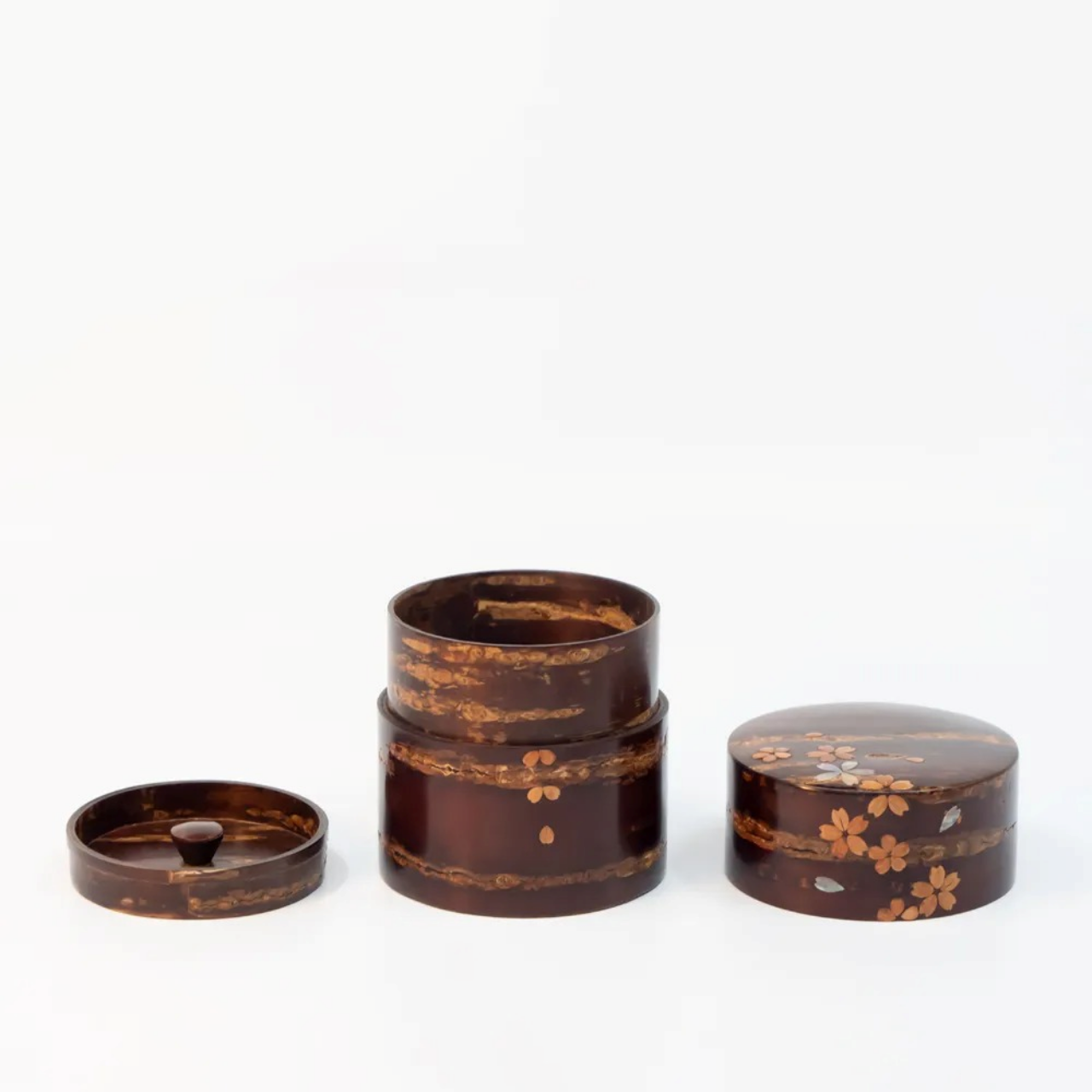 茶具 树皮茶叶罐 小 光滑樱皮 螺钿 樱皮细工 木工艺品