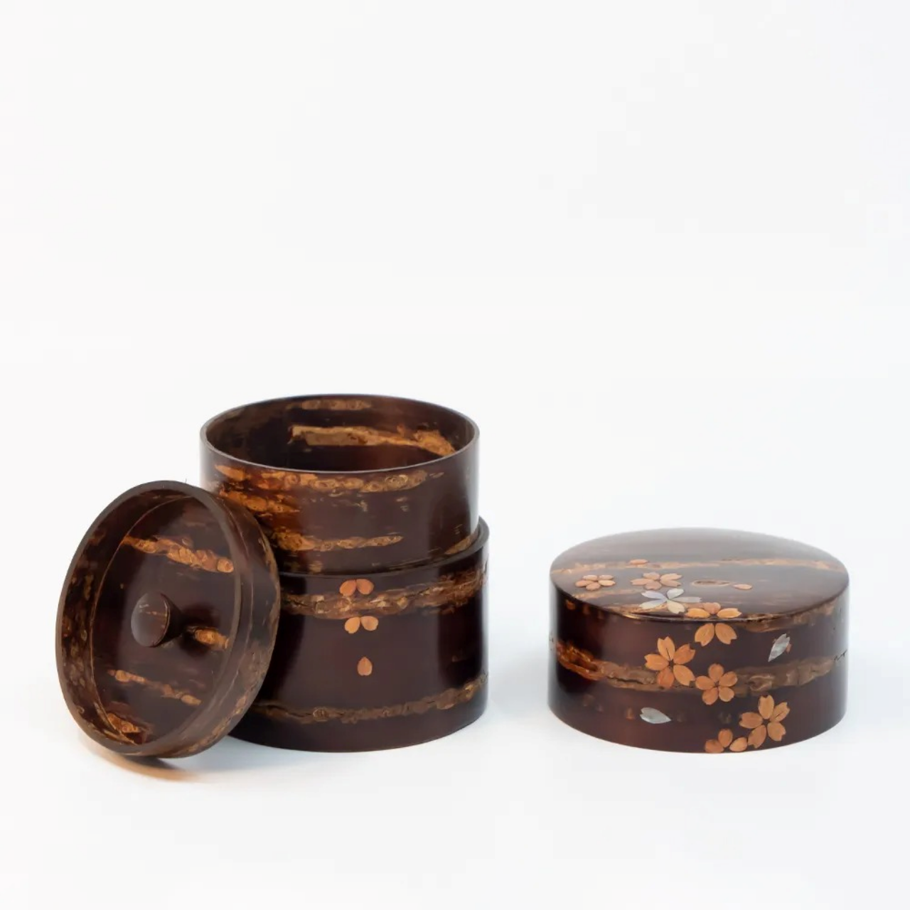 茶具 树皮茶叶罐 小 光滑樱皮 螺钿 樱皮细工 木工艺品