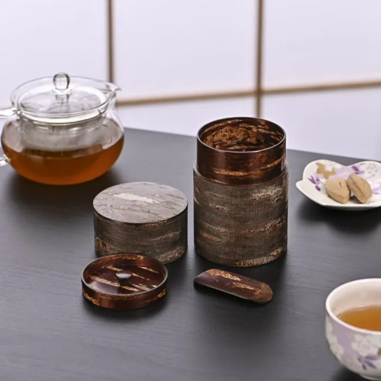 茶具 树皮茶叶罐 大 霜降樱皮 樱皮细工 木工艺品
