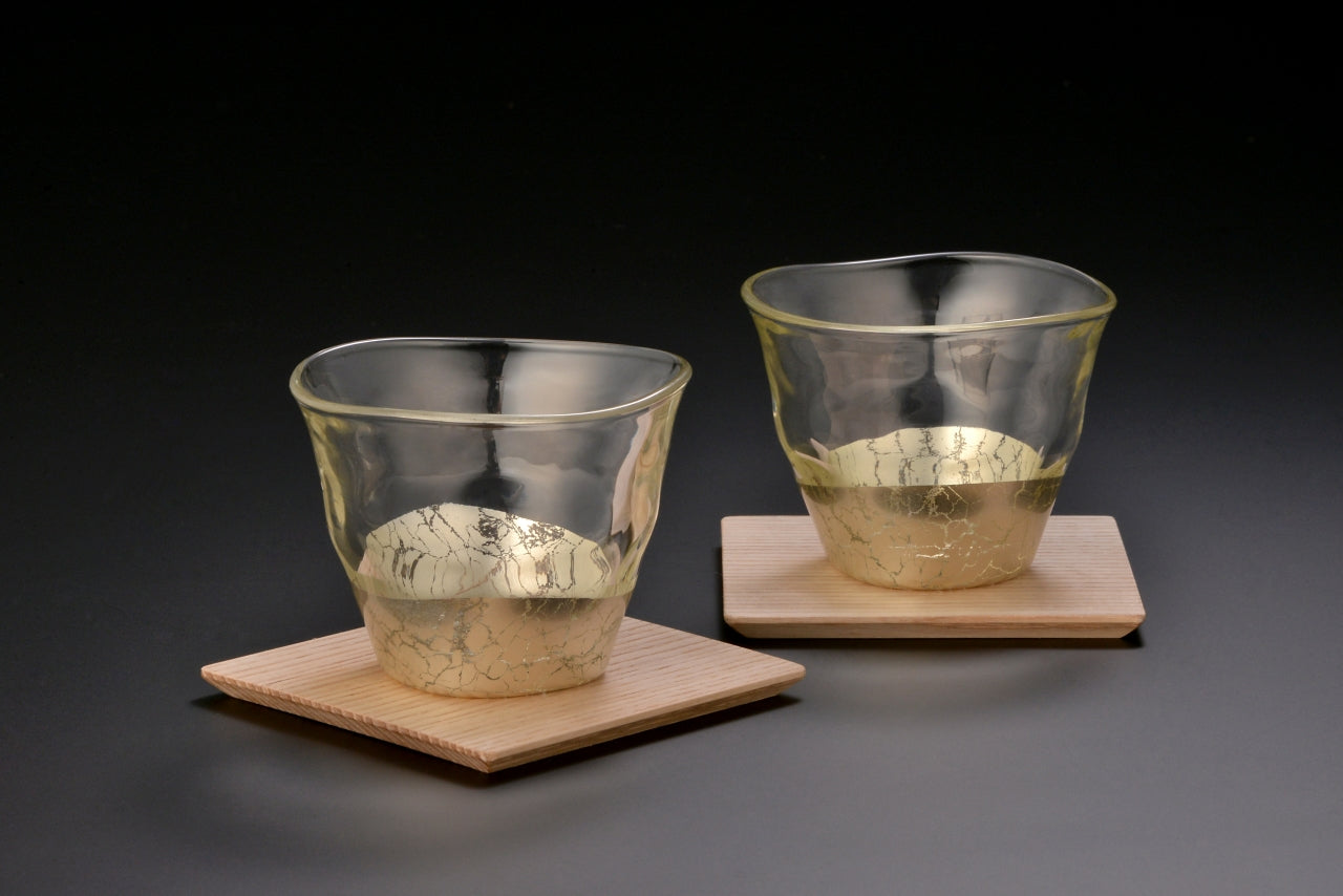 Drinkware, Cracking, Cold Tea Glasses & Coasters Set, Champagne gold - Kanazawa gold leaf