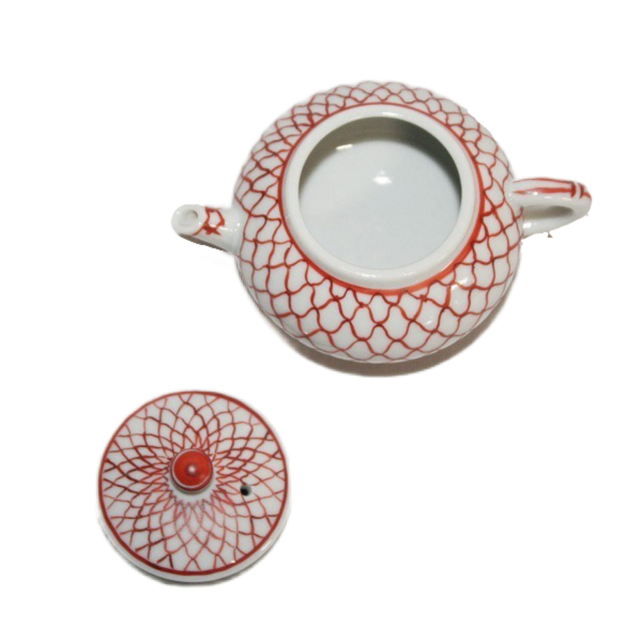 書道用品 「赤絵網目文様蓋付水滴 手描き」 九谷美陶園 寺前瑛生 九谷焼 陶磁器