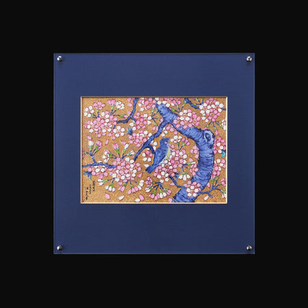 Ornament, Ceramic panel painting (Acrylic frame), Mini, Gold painting, Cherry blossom and bird - Kinryu-kiln, Tendo Eguchi, Arita ware, Ceramics