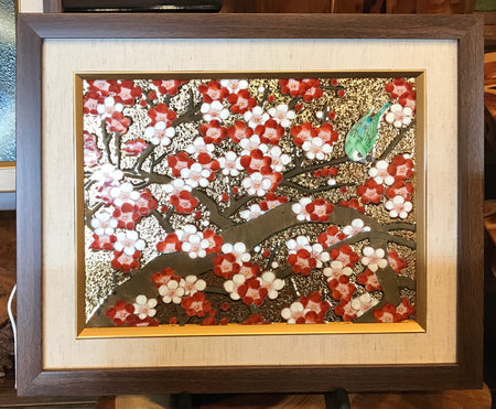 Ornament, Ceramic panel painting, Mini, Gold painting, Plum blossom, - Kinryu-kiln, Tendo Eguchi, Arita ware, Ceramics