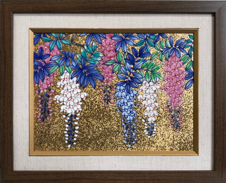 Ornament, Ceramic panel painting, Mini, Gold painting, Wisteria - Kinryu-kiln, Tendo Eguchi, Arita ware, Ceramics