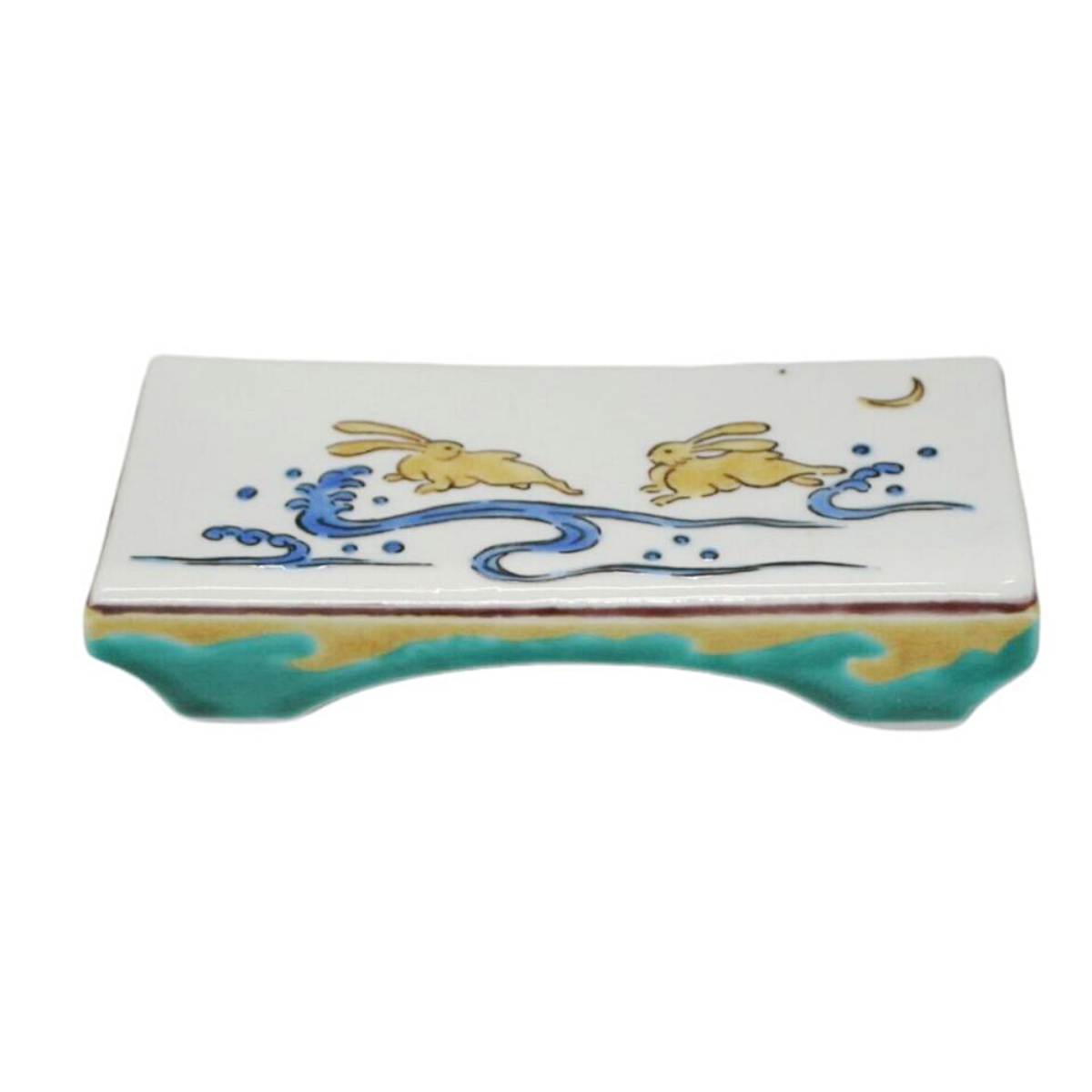 書道用品 古九谷手 兔紋樣墨床 手繪 九谷美陶園 寺前瑛生 九谷燒 陶瓷器