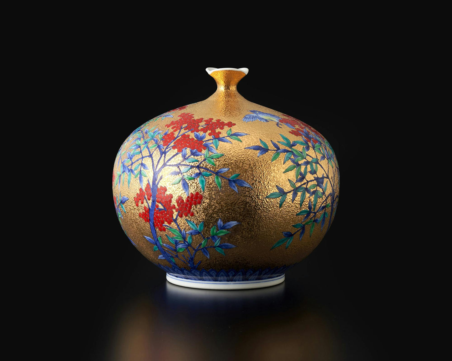 花器 花瓶 金彩南天圖 金龍窯 江口天童 有田燒 陶瓷器
