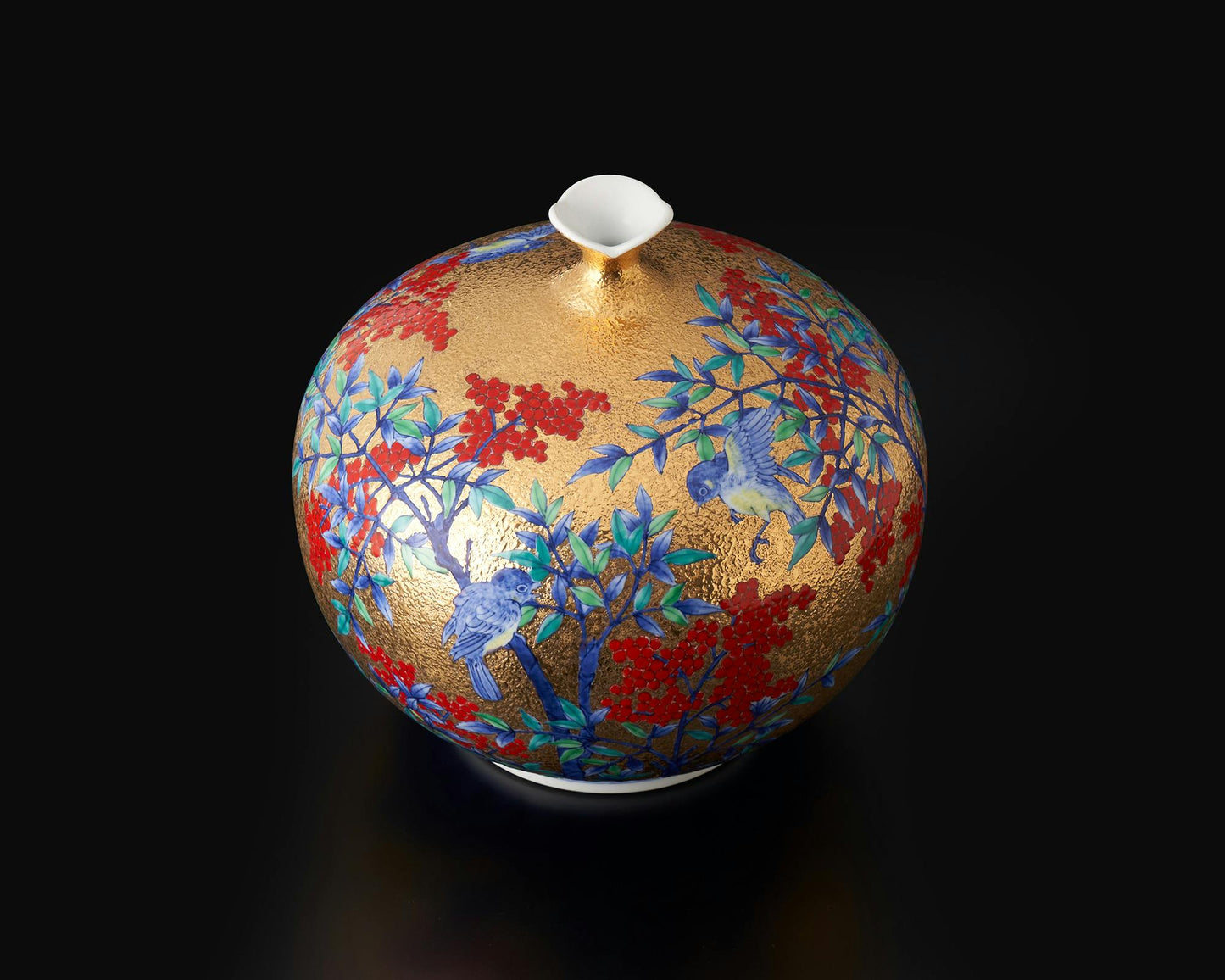 花器 花瓶 金彩南天圖 金龍窯 江口天童 有田燒 陶瓷器