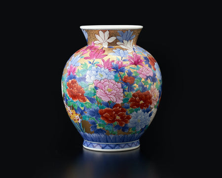 花器「花瓶 金彩春爛漫図」 金龍窯 江口天童 有田焼 陶磁器
