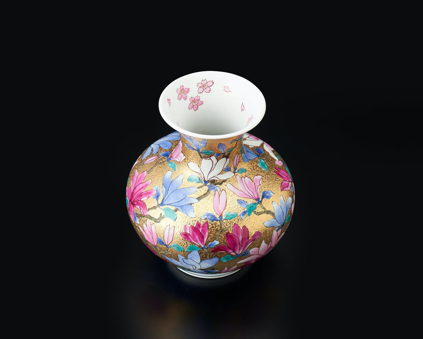 花器 花瓶 金彩木蓮圖 金龍窯 江口天童 有田燒 陶瓷器