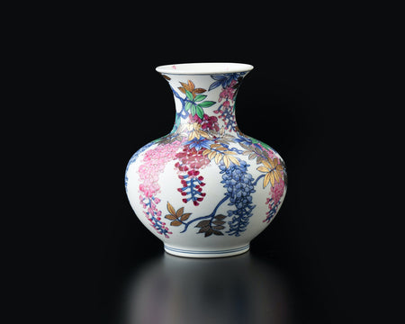 花器「花瓶 白彩藤絵」 金龍窯 江口天童 有田焼 陶磁器