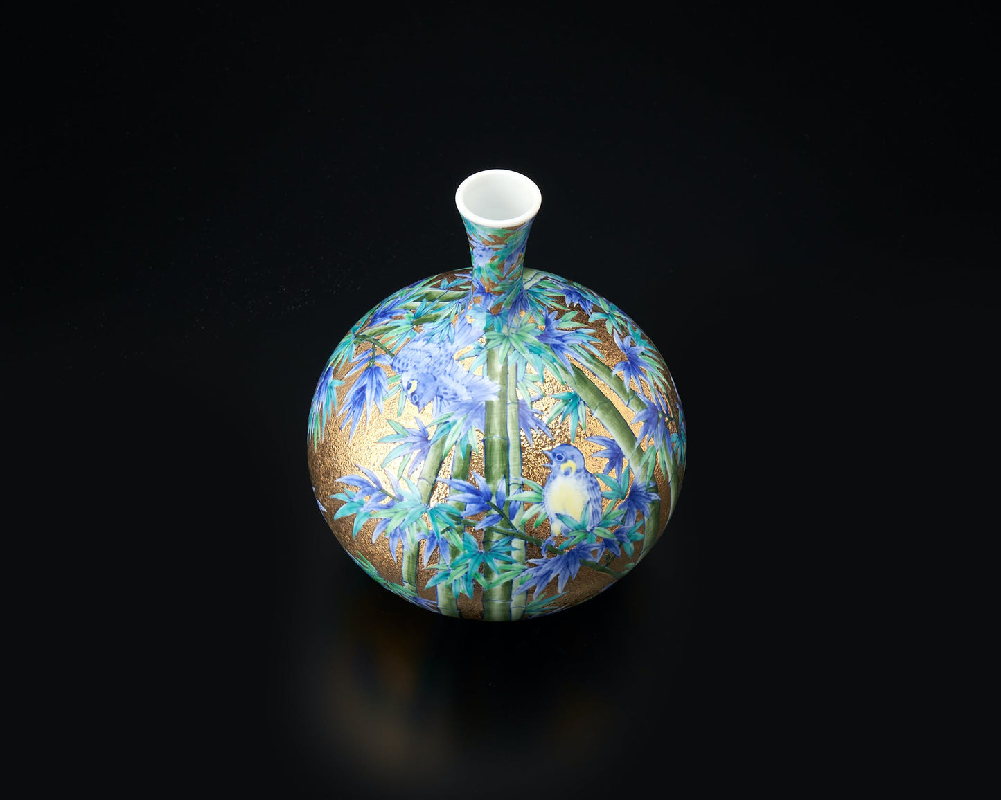 花器 迷你花瓶 金彩竹雀圖 金龍窯 江口天童 有田燒 陶瓷器