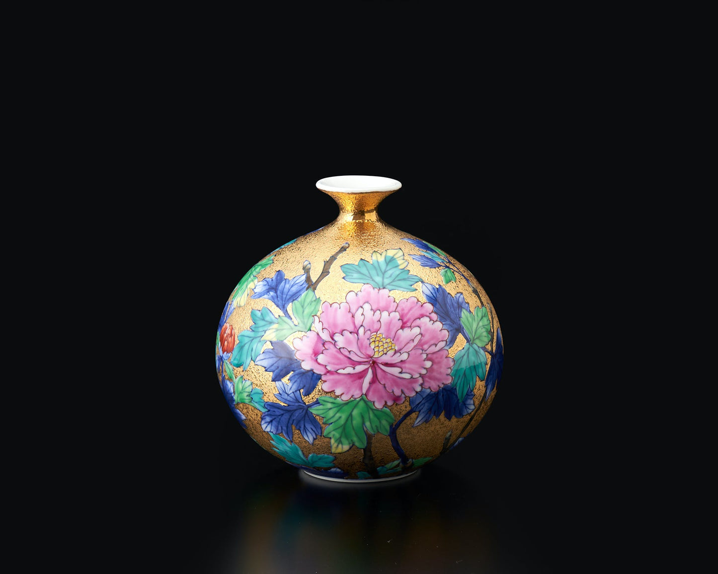 花器 迷你花瓶 金彩牡丹圖 金龍窯 江口天童 有田燒 陶瓷器