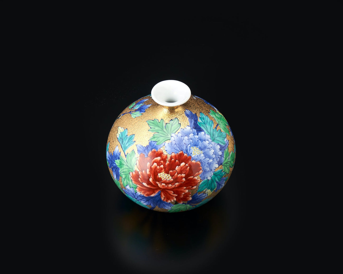 花器 迷你花瓶 金彩牡丹圖 金龍窯 江口天童 有田燒 陶瓷器