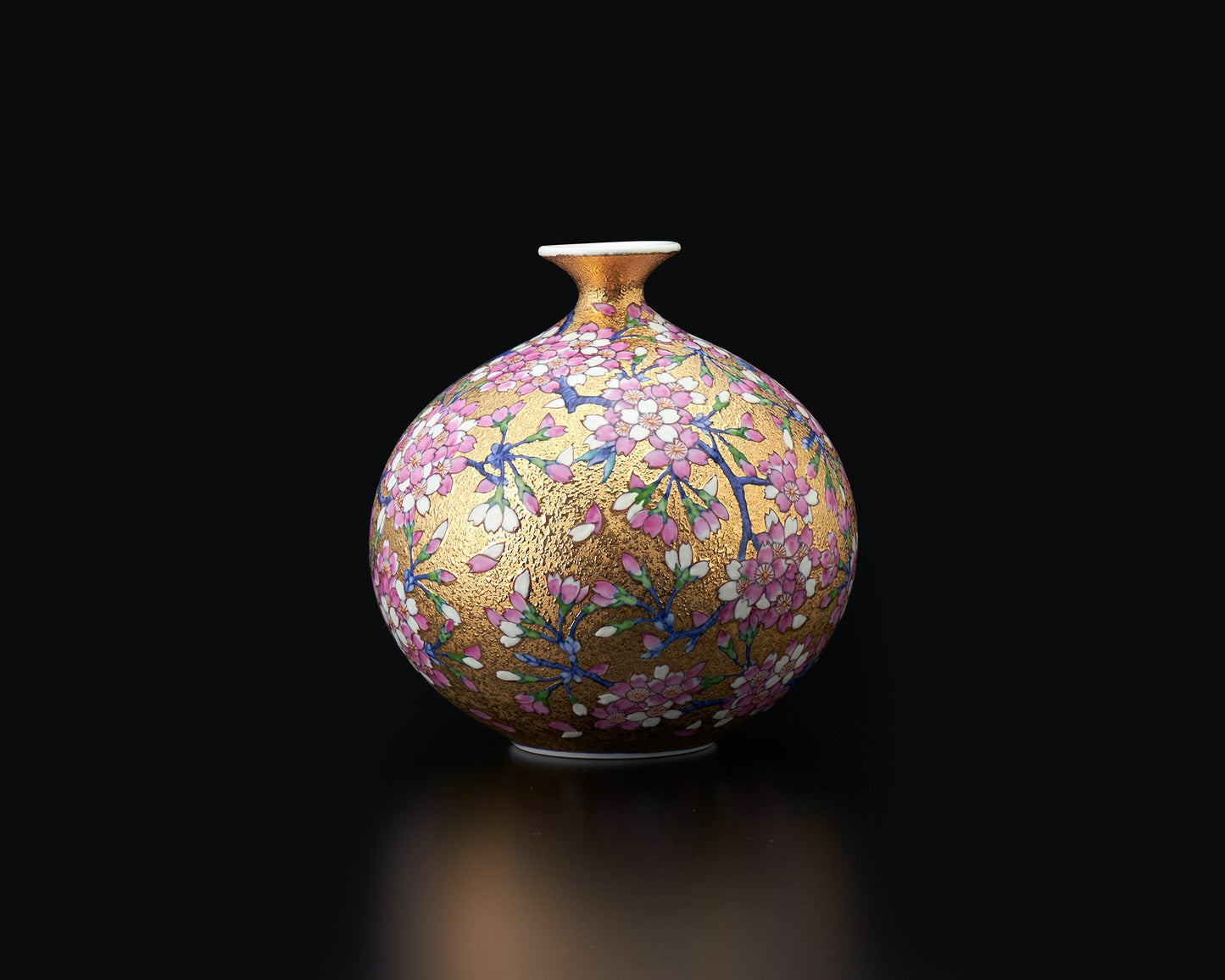 花器 迷你花瓶 金彩櫻花鳥圖 金龍窯 江口天童 有田燒 陶瓷器