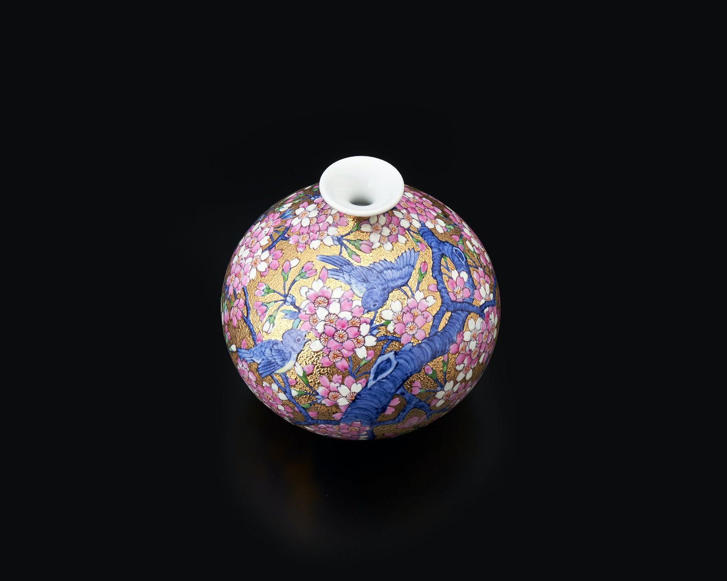 花器 迷你花瓶 金彩櫻花鳥圖 金龍窯 江口天童 有田燒 陶瓷器
