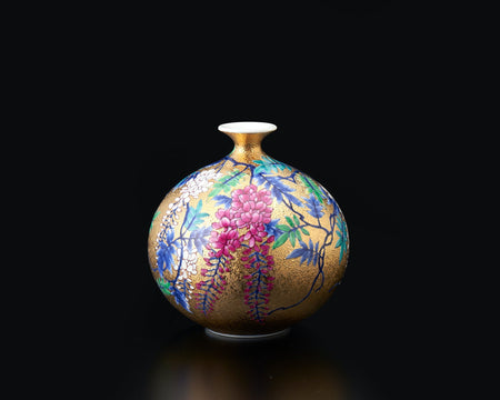 花器「ミニ花瓶 金彩藤絵」 金龍窯 江口天童 有田焼 陶磁器