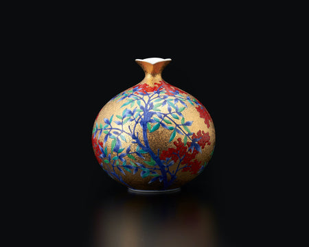 花器「ミニ花瓶 金彩南天図」 金龍窯 江口天童 有田焼 陶磁器