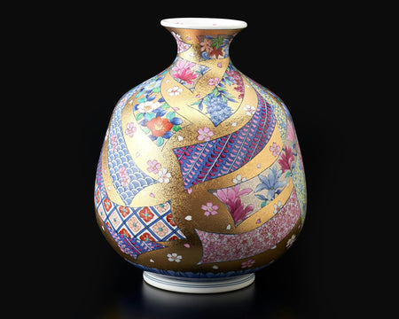花器「大花瓶 金彩熨斗絵」 金龍窯 江口天童 有田焼 陶磁器