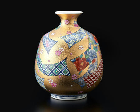 花器「花瓶 金彩熨斗絵」 金龍窯 江口天童 有田焼 陶磁器