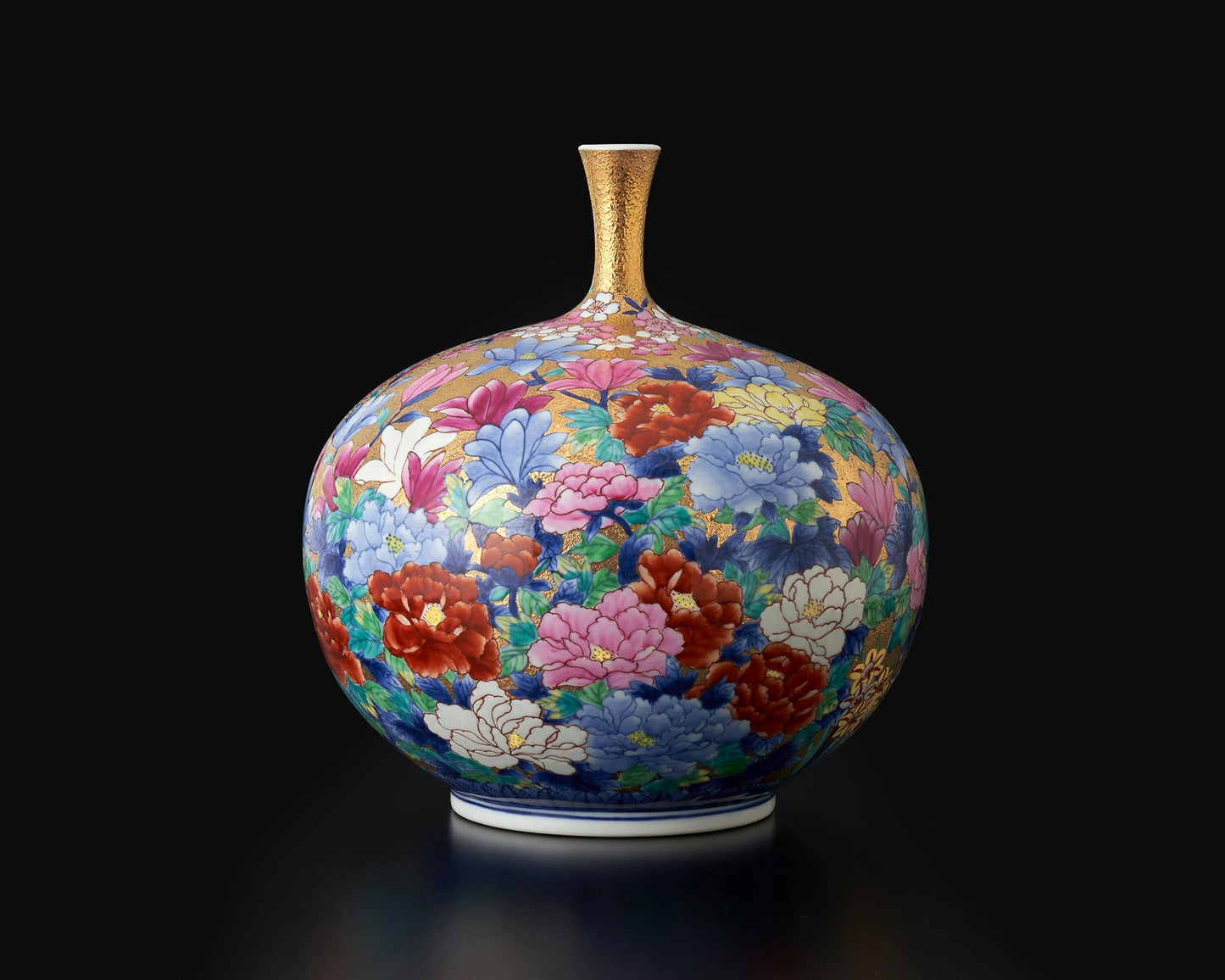 花器 鶴頸花瓶 金彩菖蒲 金龍窯 江口天童 有田燒 陶瓷器