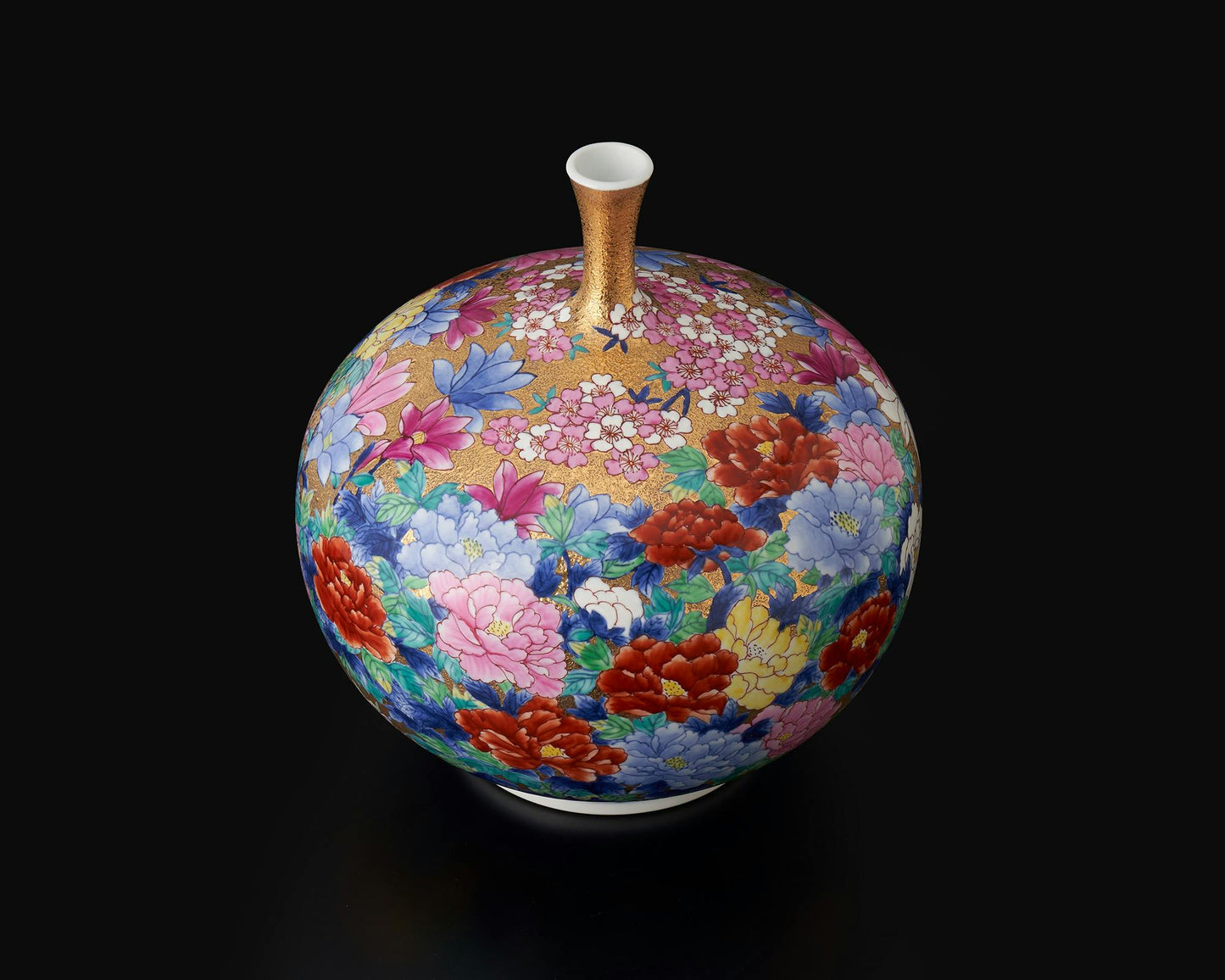 花器 鶴頸花瓶 金彩菖蒲 金龍窯 江口天童 有田燒 陶瓷器
