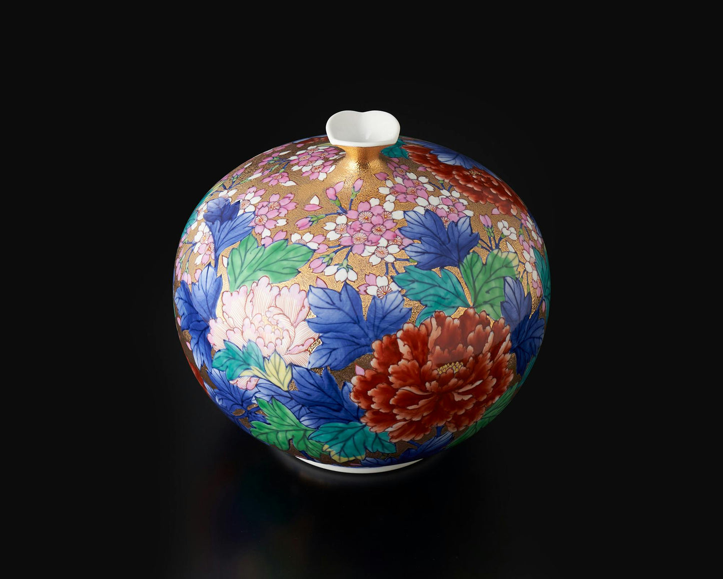 花器 花瓶 金彩牡丹圖 金龍窯 江口天童 有田燒 陶瓷器