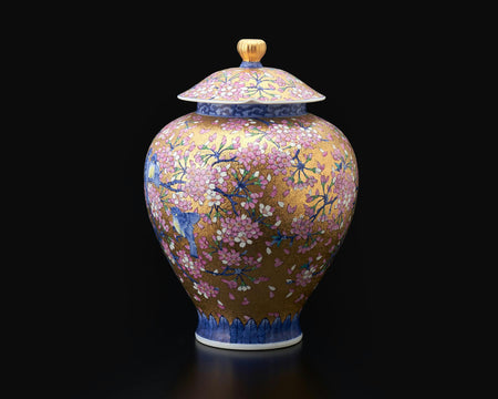 Ornament, Decorative pot, Gold painting, Cherry blossom and bird - Kinryu-kiln, Tendo Eguchi, Arita ware, Ceramics