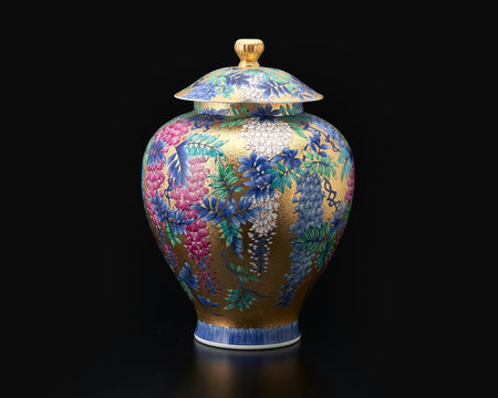 Ornament, Decorative pot, Gold painting, Wisteria - Kinryu-kiln, Tendo Eguchi, Arita ware, Ceramics