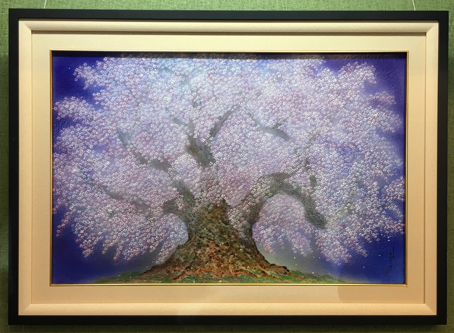裝飾品 陶板畫 夜櫻圖 金龍窯 中村一代 有田燒 陶瓷器