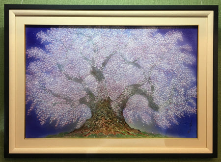 飾り 「陶額(三つ切り)夜桜図」 金龍窯 中村一代 有田焼 陶磁器