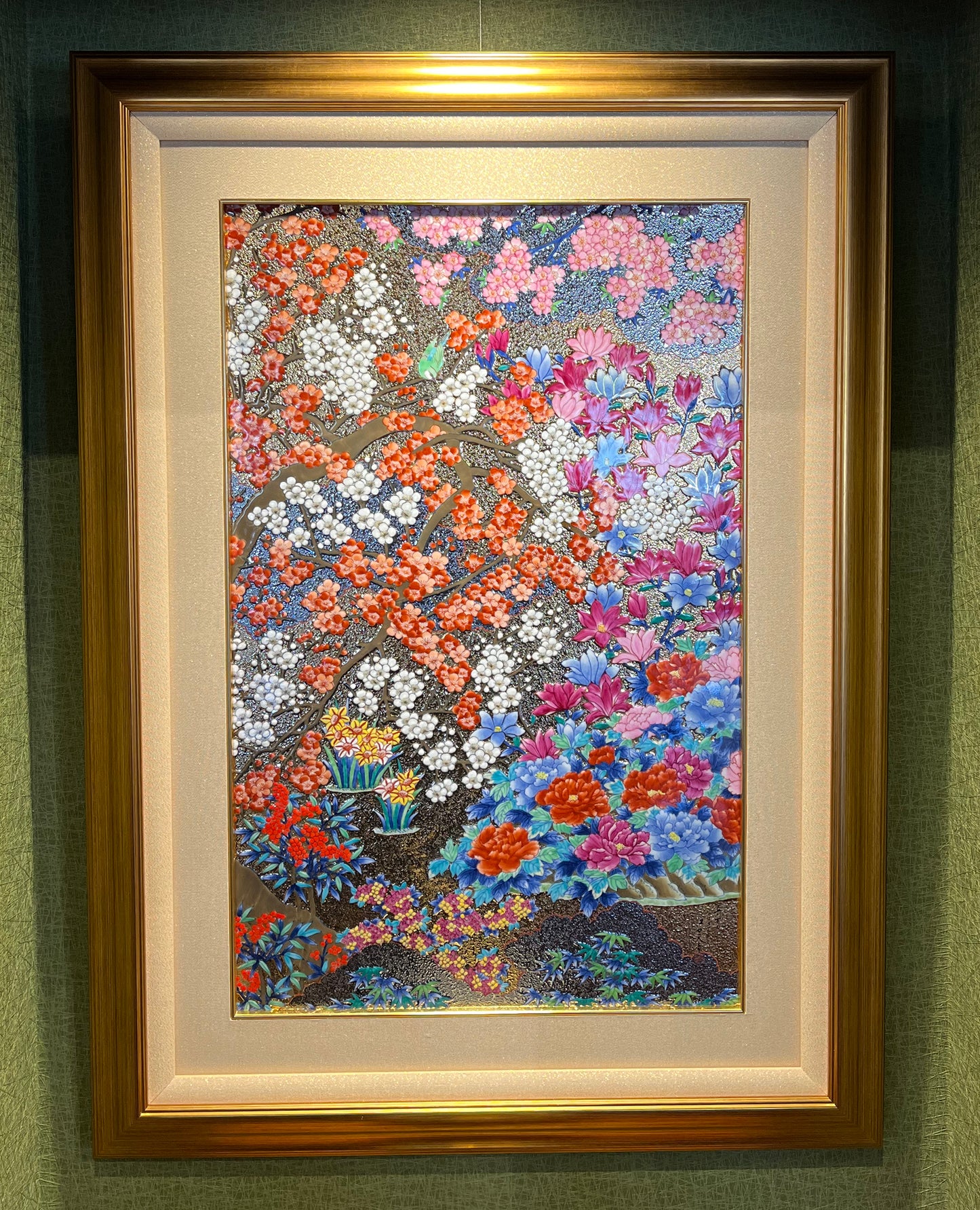 裝飾品 陶板畫 金彩春爛漫圖 金龍窯 江口天童 有田燒 陶瓷器