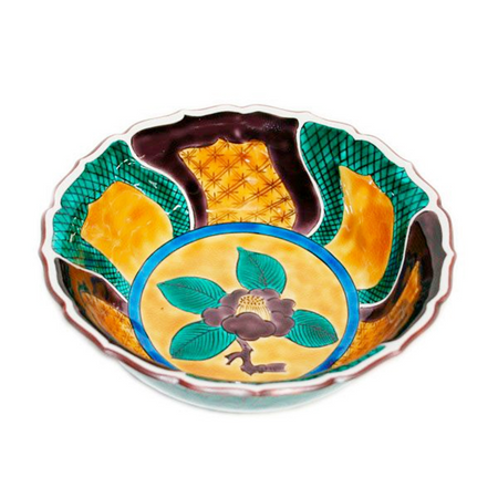 餐具 青手山茶紋樣大缽 淺碗 手繪 九谷美陶園 寺前瑛生 九谷燒 陶瓷器