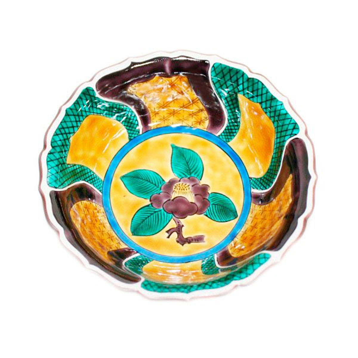 餐具 青手山茶紋樣大缽 淺碗 手繪 九谷美陶園 寺前瑛生 九谷燒 陶瓷器